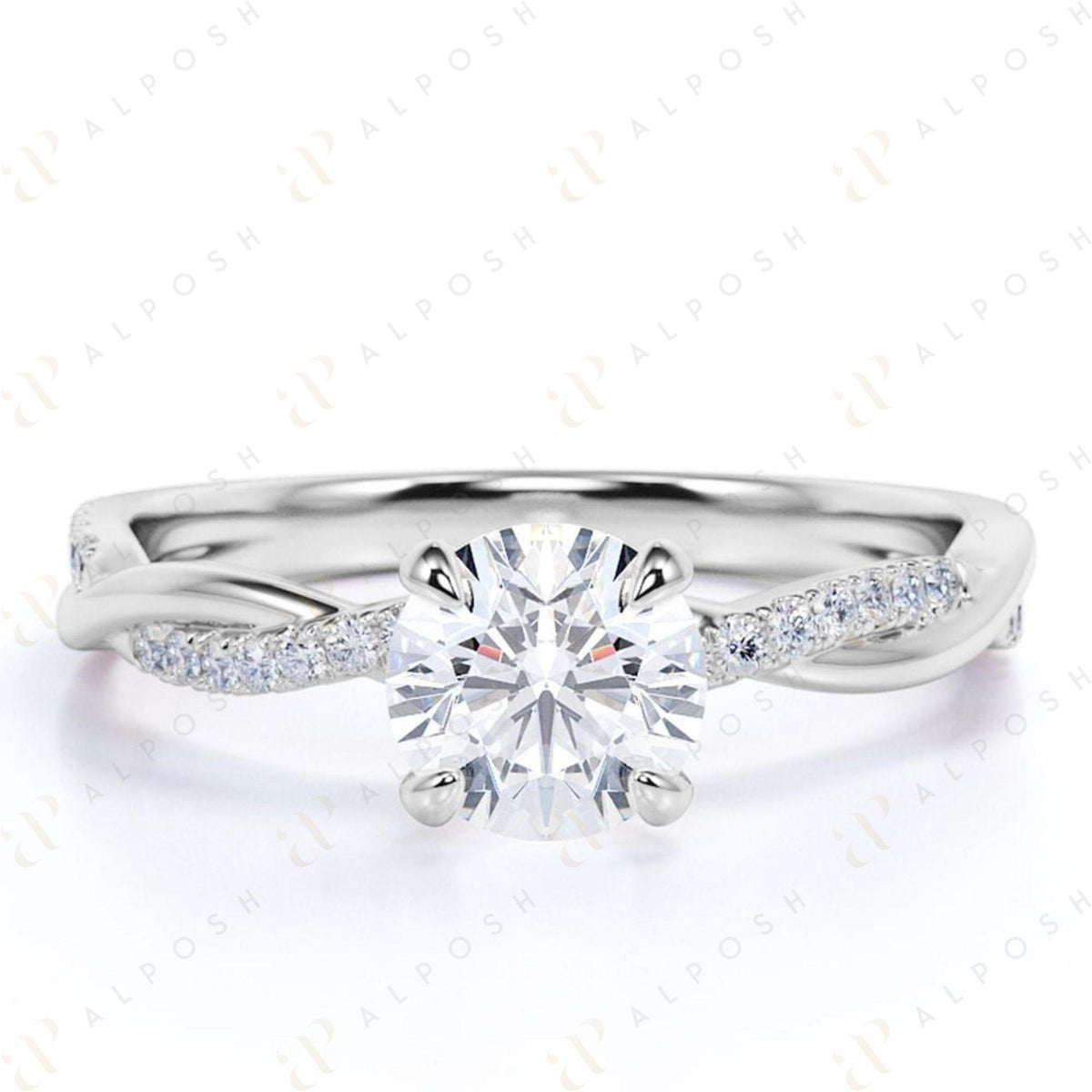 1.00 TCW Round Brilliant Cut Twisted 10K Moissanite Ring for Women