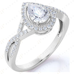 0.90 TCW Pear Cut Twisted 10K Moissanite Ring for Women